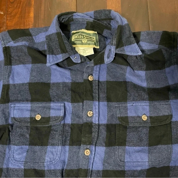 Field and Stream Blue Buffalo Check Plaid Flannel Shirt, Large Tall - Picture 3 of 4